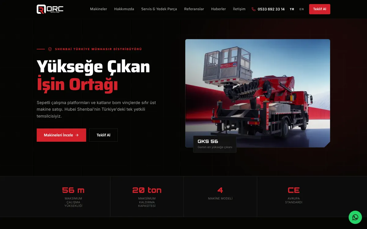 ORC Makine web sitesi ana sayfası